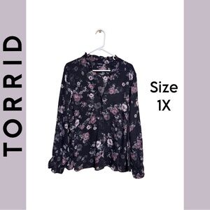 🖤💐NWOT Torrid Dark Floral Blouse Size 1X | Cottagecore Corporate Goth 💐🖤